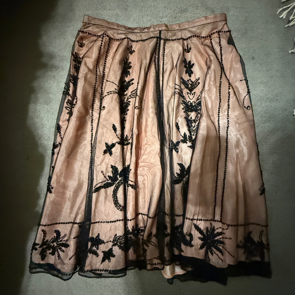 Vera Cristina Hand Beaded Embroidered Silk Skirt Pink Black Size 6